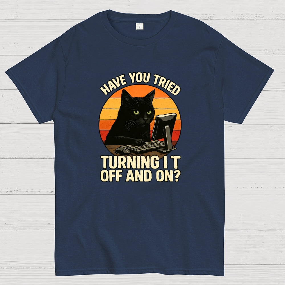 Black Cat Tech Support Funny Retro IT  T-Shirt