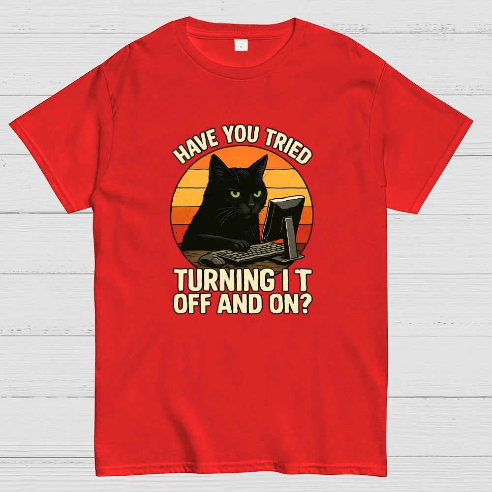 Black Cat Tech Support Funny Retro IT  T-Shirt