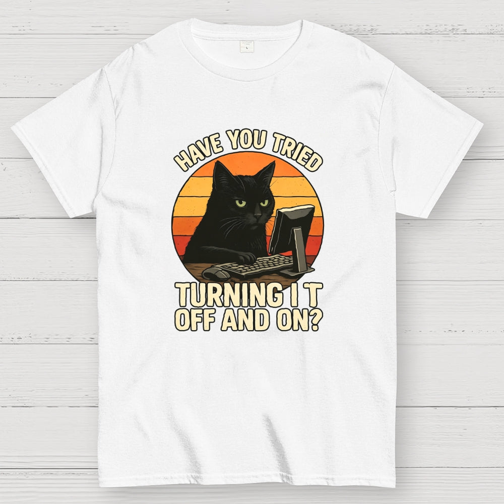 Black Cat Tech Support Funny Retro IT  T-Shirt