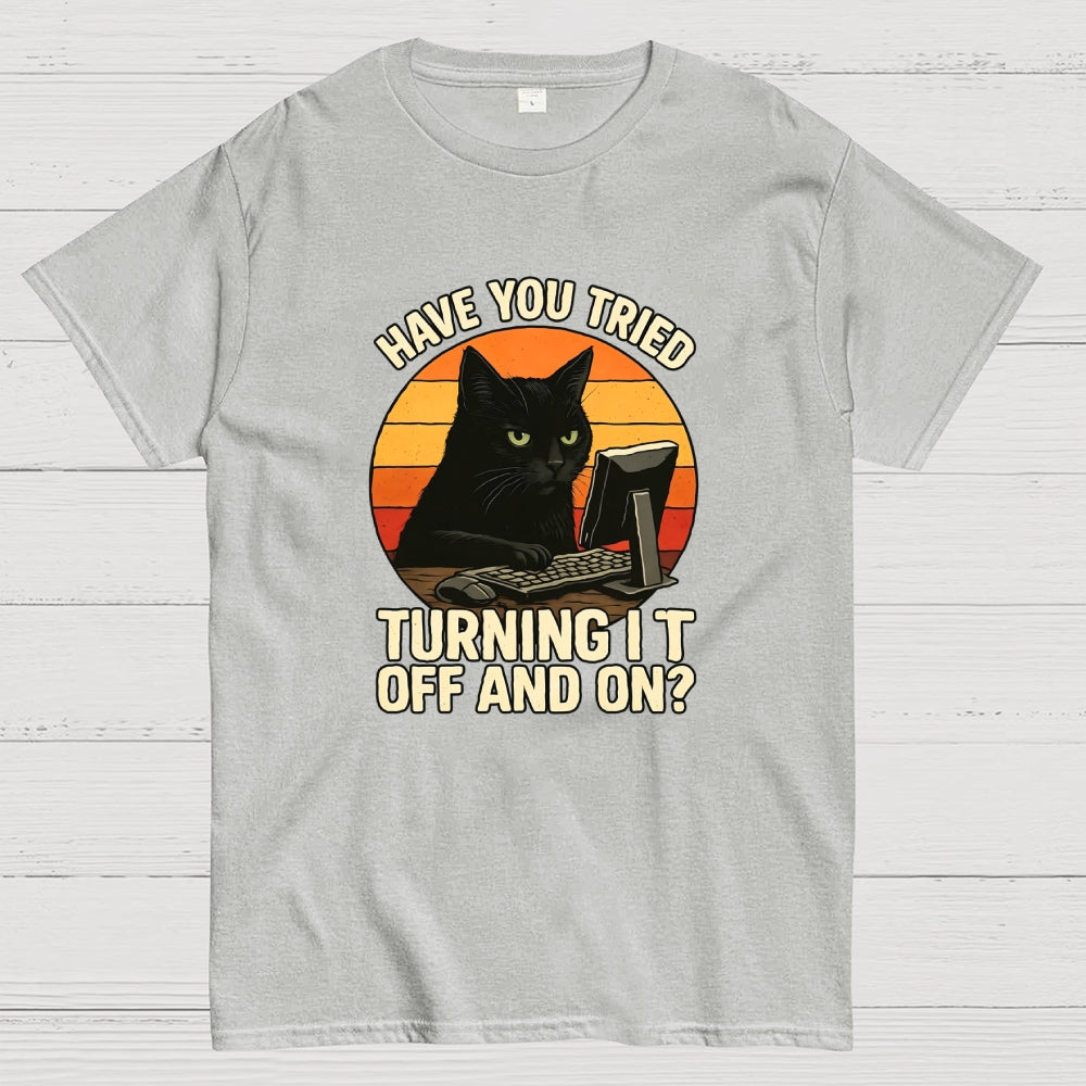 Black Cat Tech Support Funny Retro IT  T-Shirt