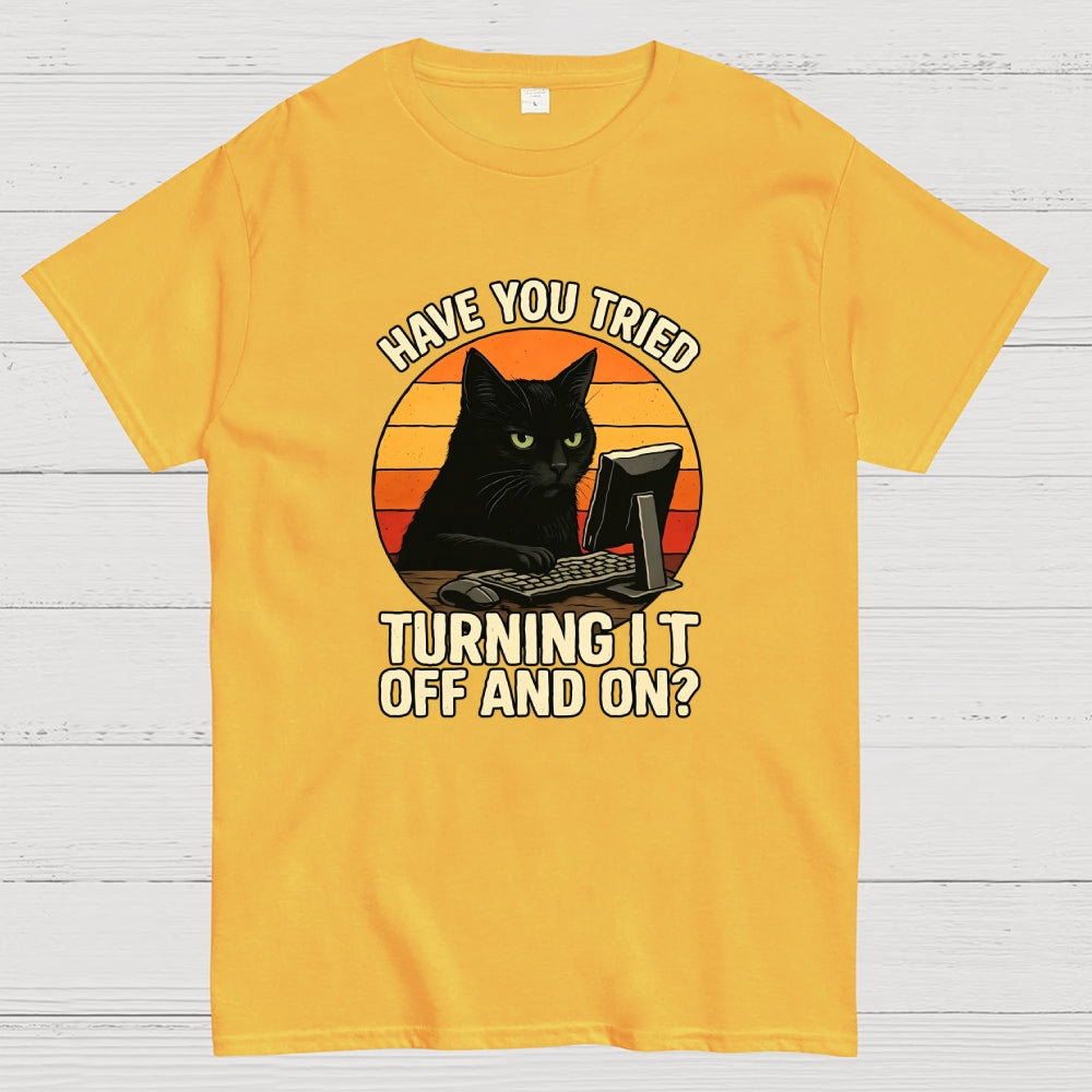 Black Cat Tech Support Funny Retro IT  T-Shirt