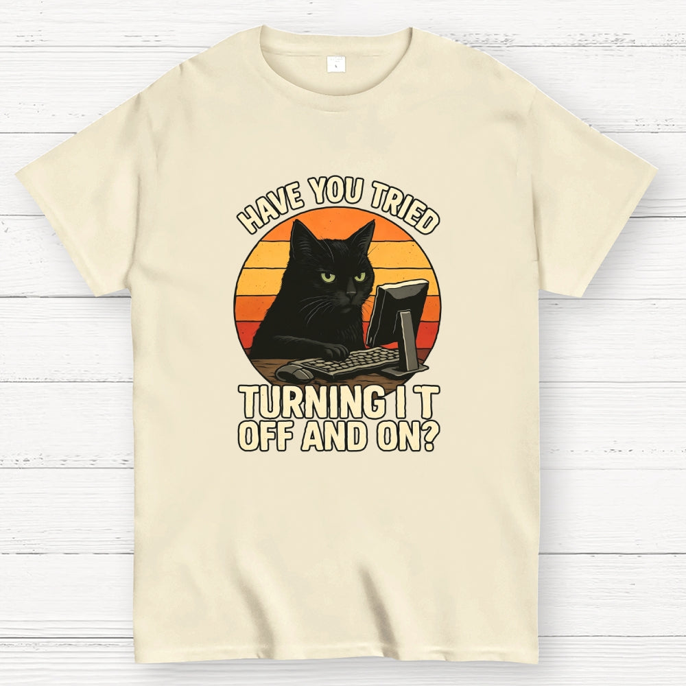 Black Cat Tech Support Funny Retro IT  T-Shirt