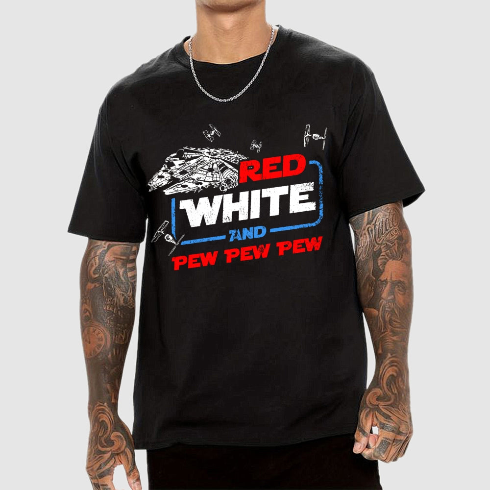Star Red White and Pew Pew 4th of July  T-Shirt
