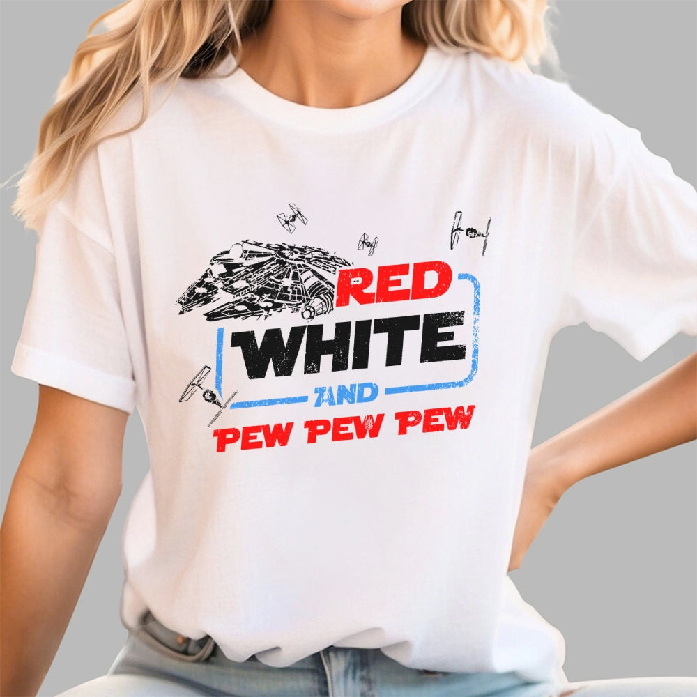 Star Red White and Pew Pew 4th of July  T-Shirt