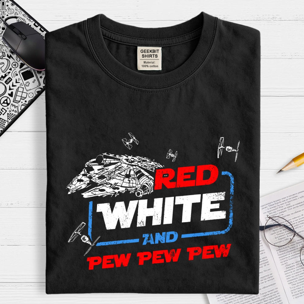 Star Red White and Pew Pew 4th of July  T-Shirt