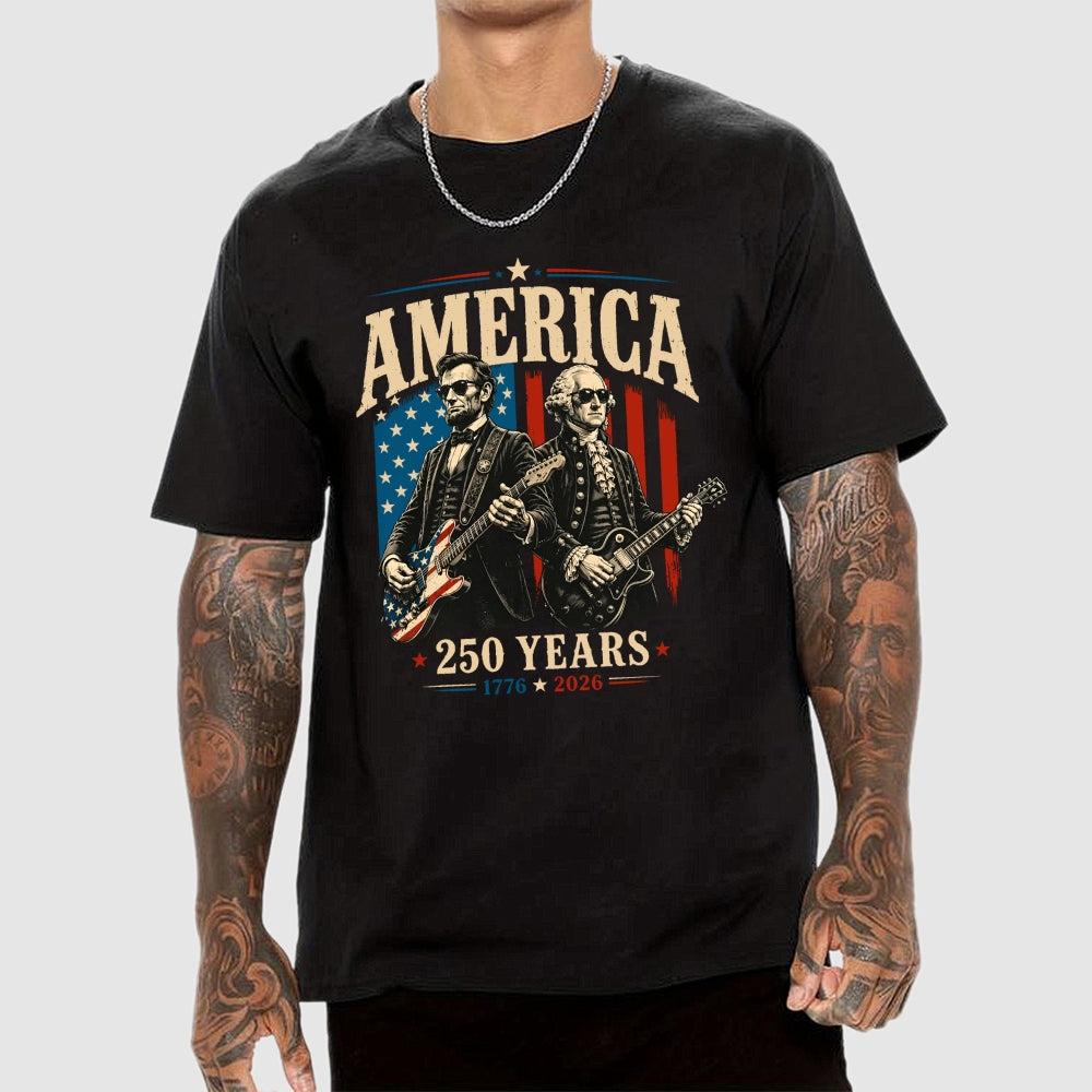 George Washington Lincoln Playing Guitar - 4th of July  T-Shirt