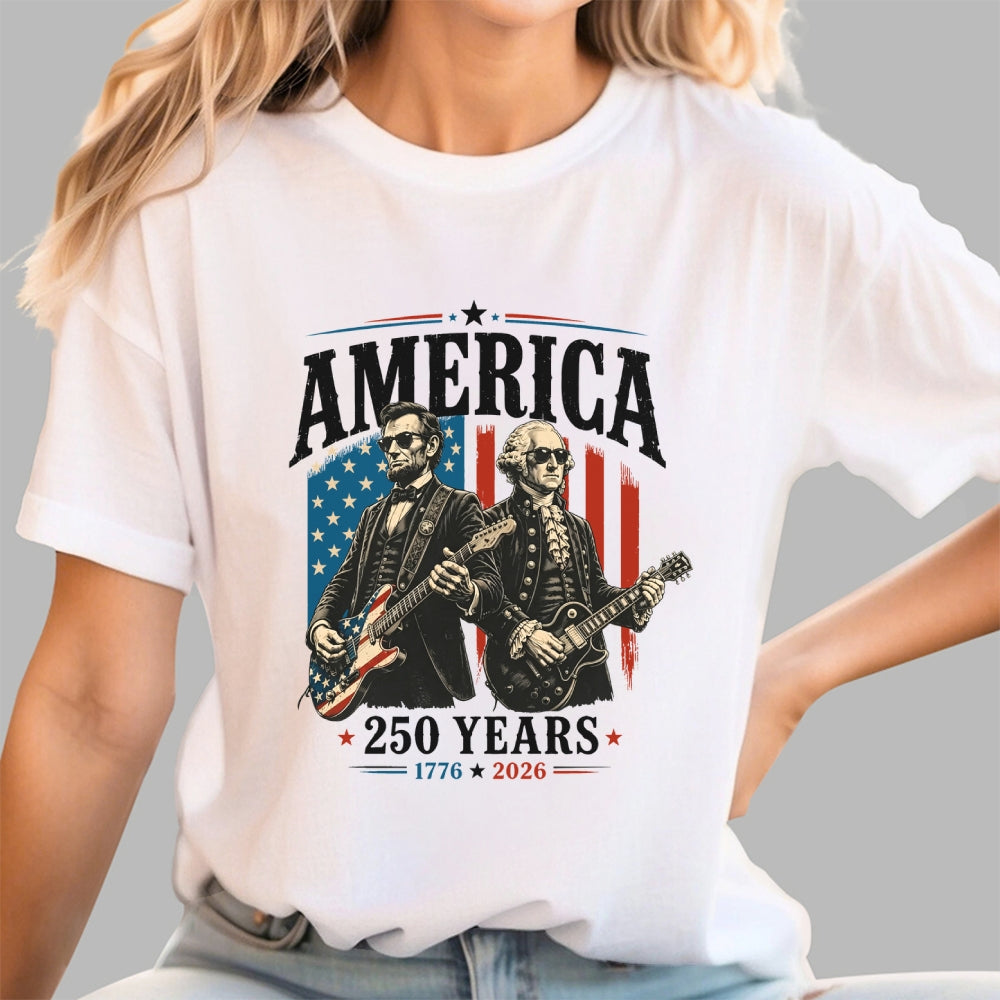 George Washington Lincoln Playing Guitar - 4th of July  T-Shirt