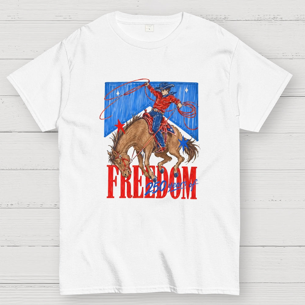 Freedom 250 Years Western Cowboy Patriotic  T-Shirt