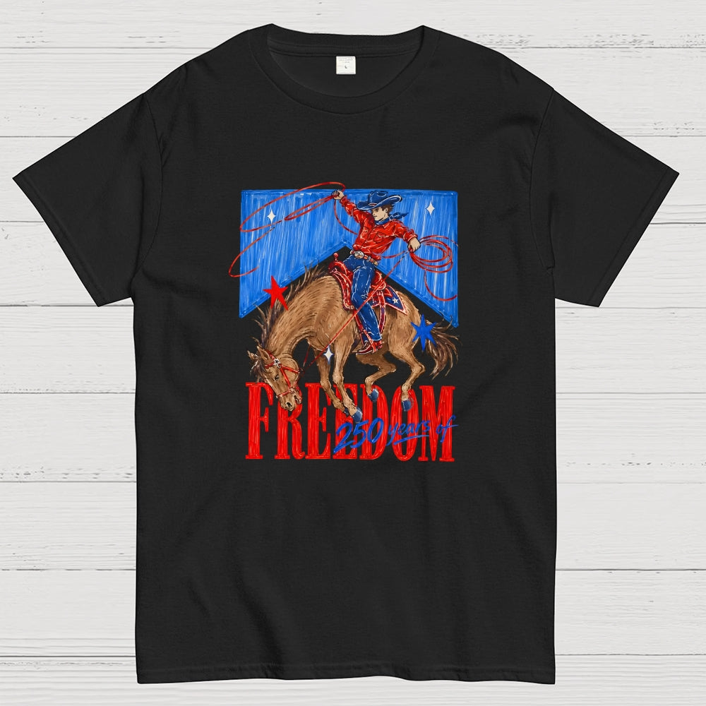 Freedom 250 Years Western Cowboy Patriotic  T-Shirt