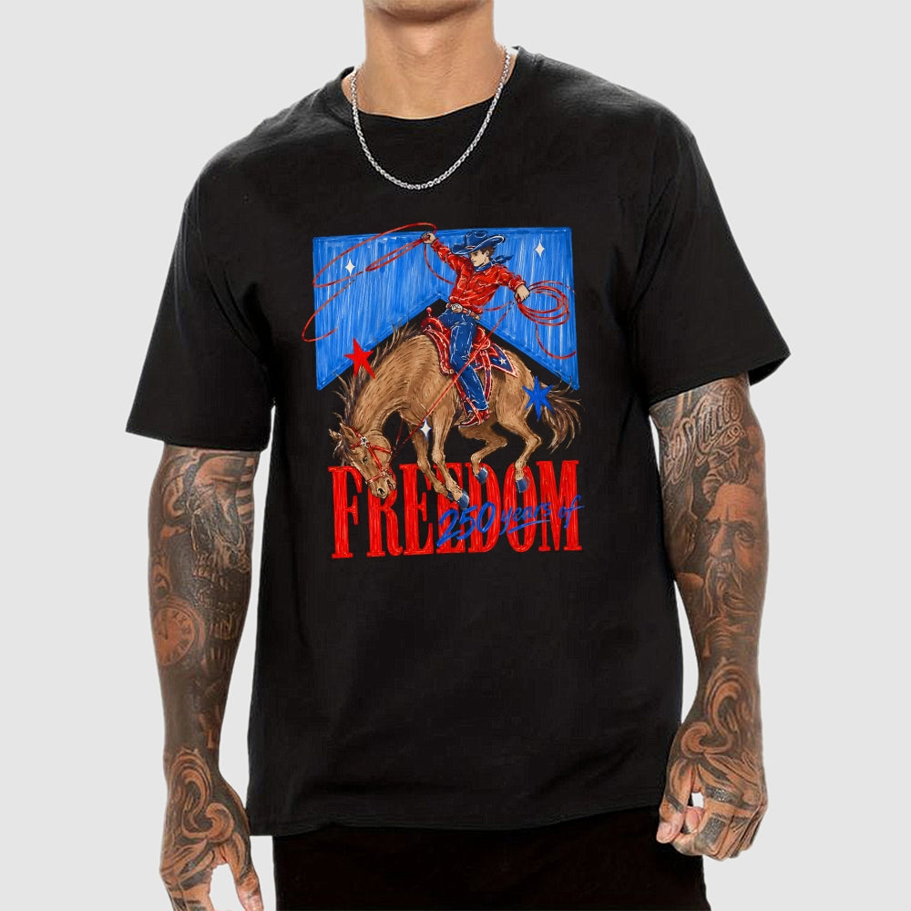 Freedom 250 Years Western Cowboy Patriotic  T-Shirt