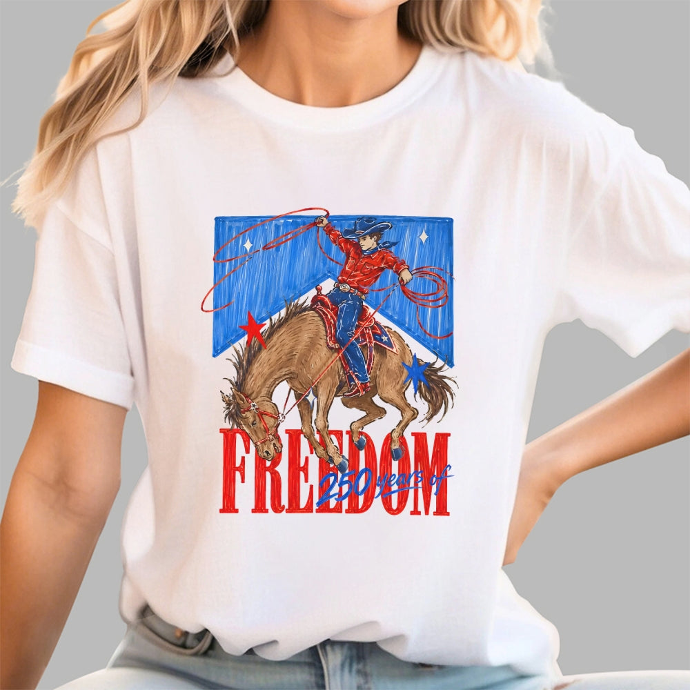 Freedom 250 Years Western Cowboy Patriotic  T-Shirt