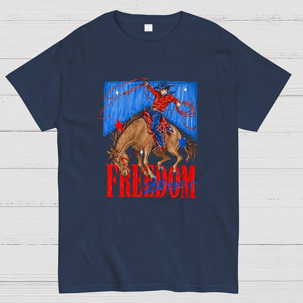 Freedom 250 Years Western Cowboy Patriotic  T-Shirt