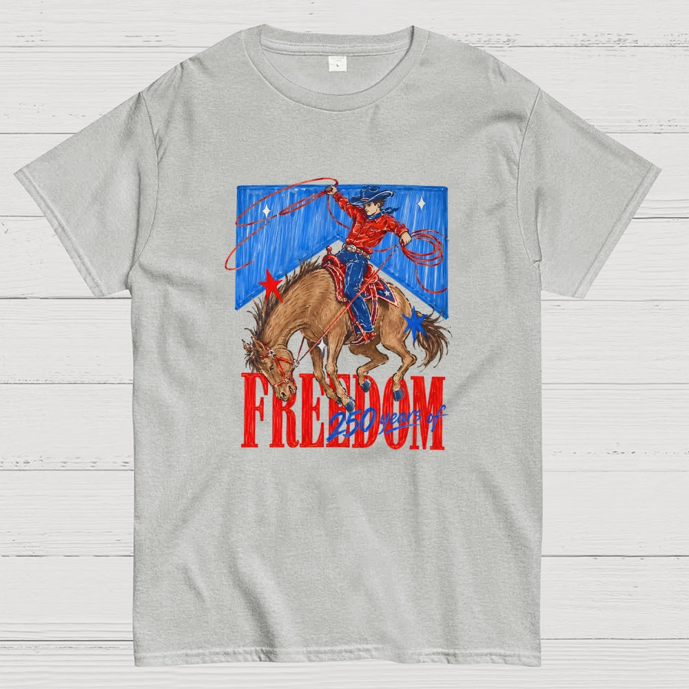 Freedom 250 Years Western Cowboy Patriotic  T-Shirt