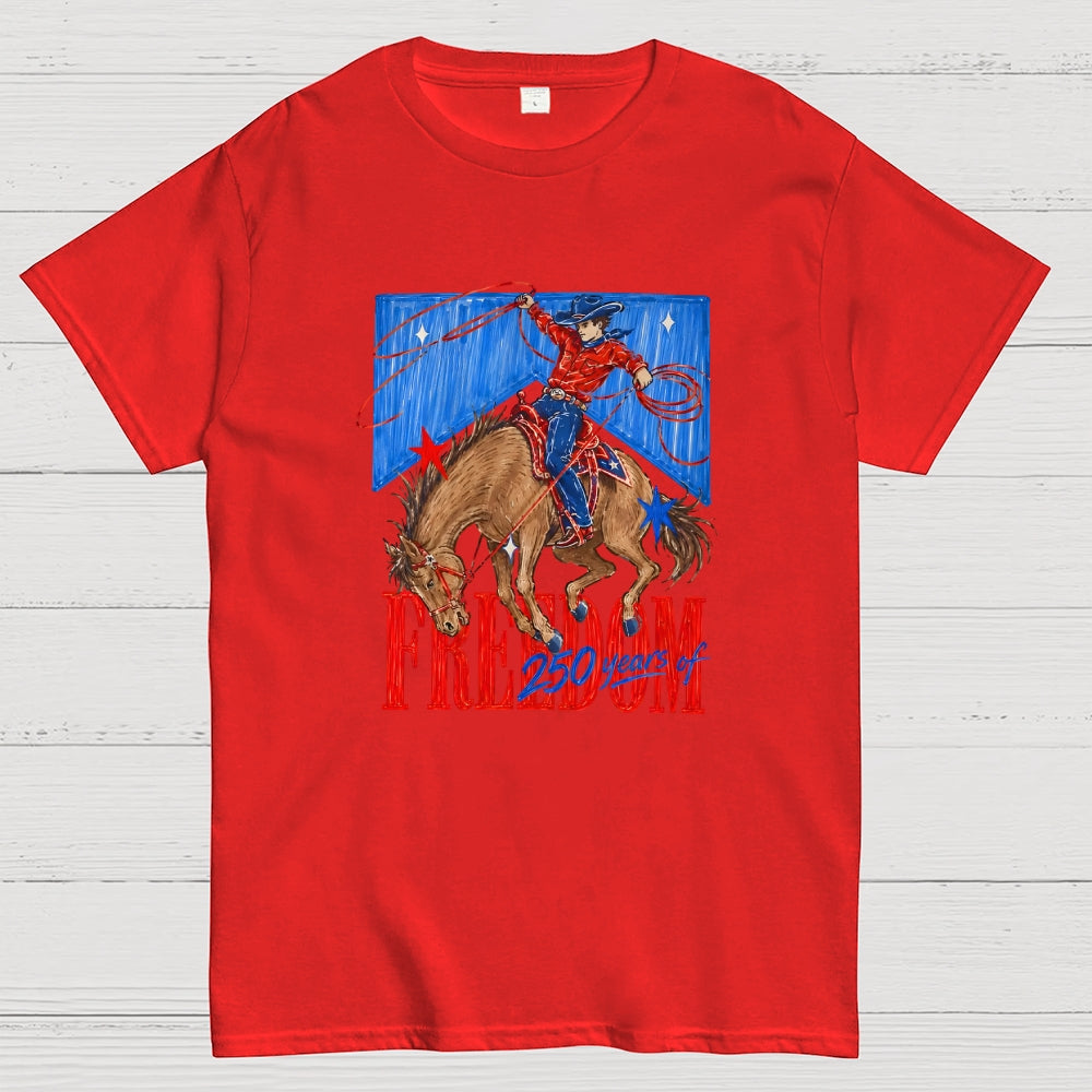 Freedom 250 Years Western Cowboy Patriotic  T-Shirt
