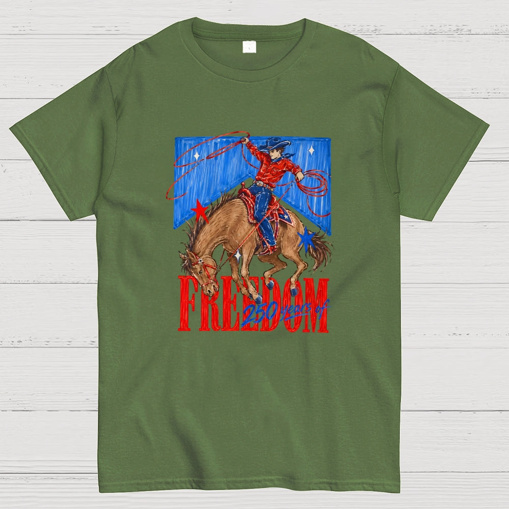 Freedom 250 Years Western Cowboy Patriotic  T-Shirt