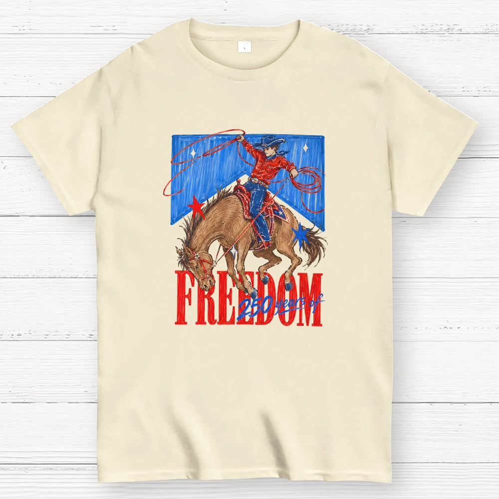Freedom 250 Years Western Cowboy Patriotic  T-Shirt