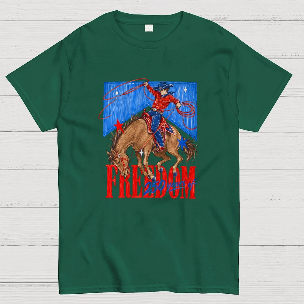 Freedom 250 Years Western Cowboy Patriotic  T-Shirt