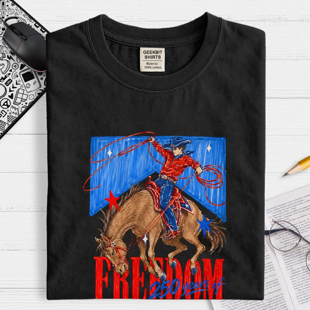 Freedom 250 Years Western Cowboy Patriotic  T-Shirt