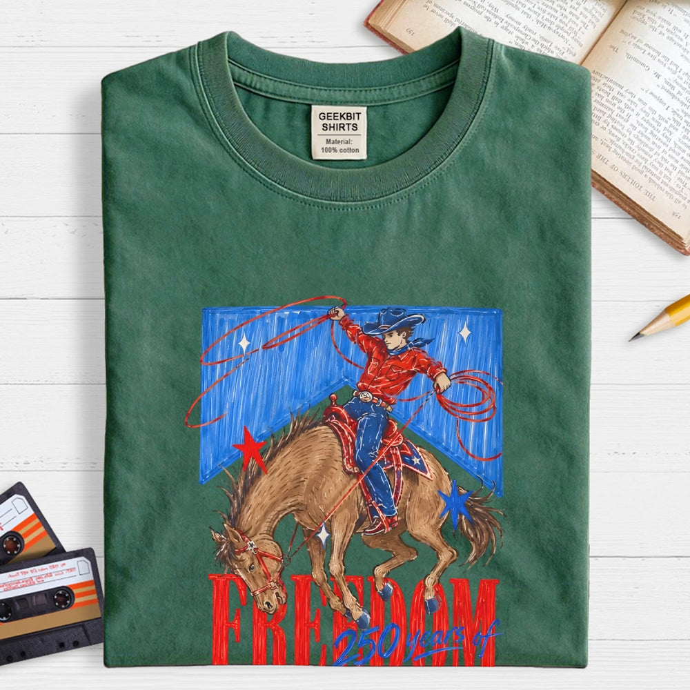 Freedom 250 Years Western Cowboy Patriotic  T-Shirt