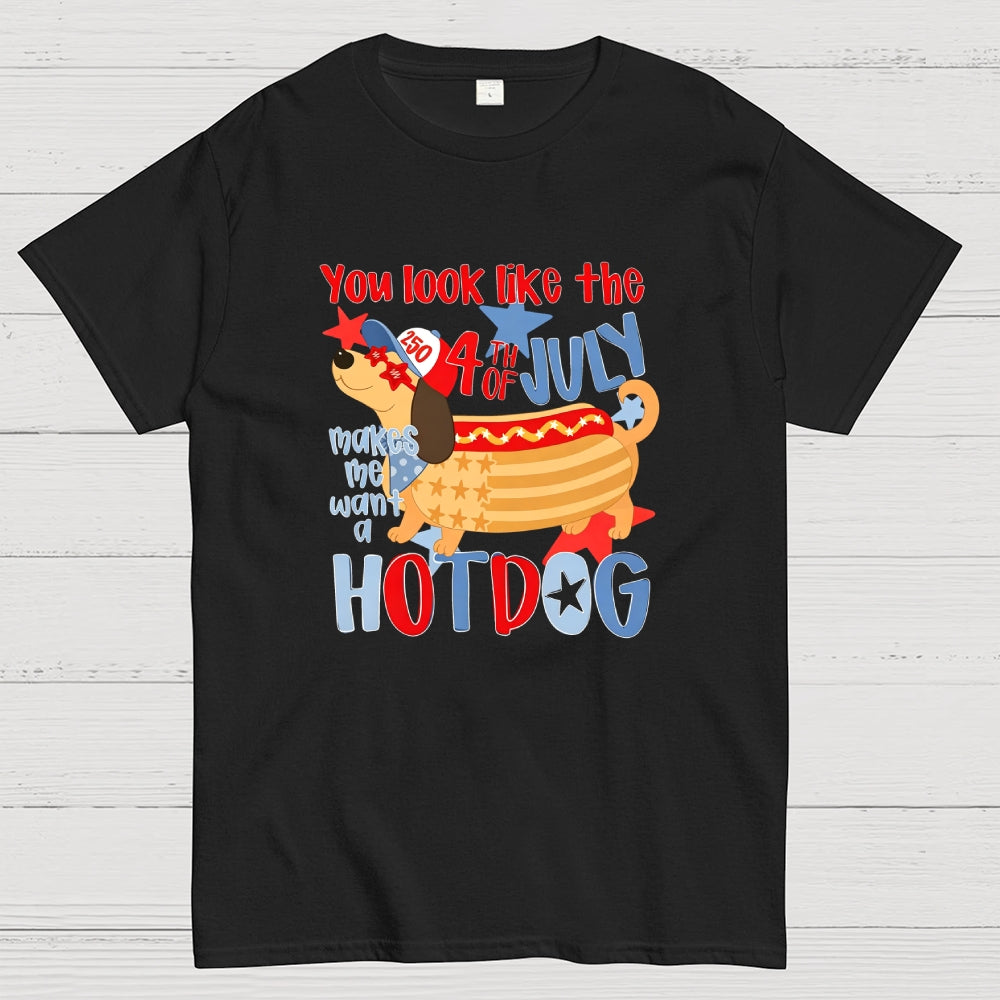 Funny 4th of July Hotdog Dog  T-Shirt