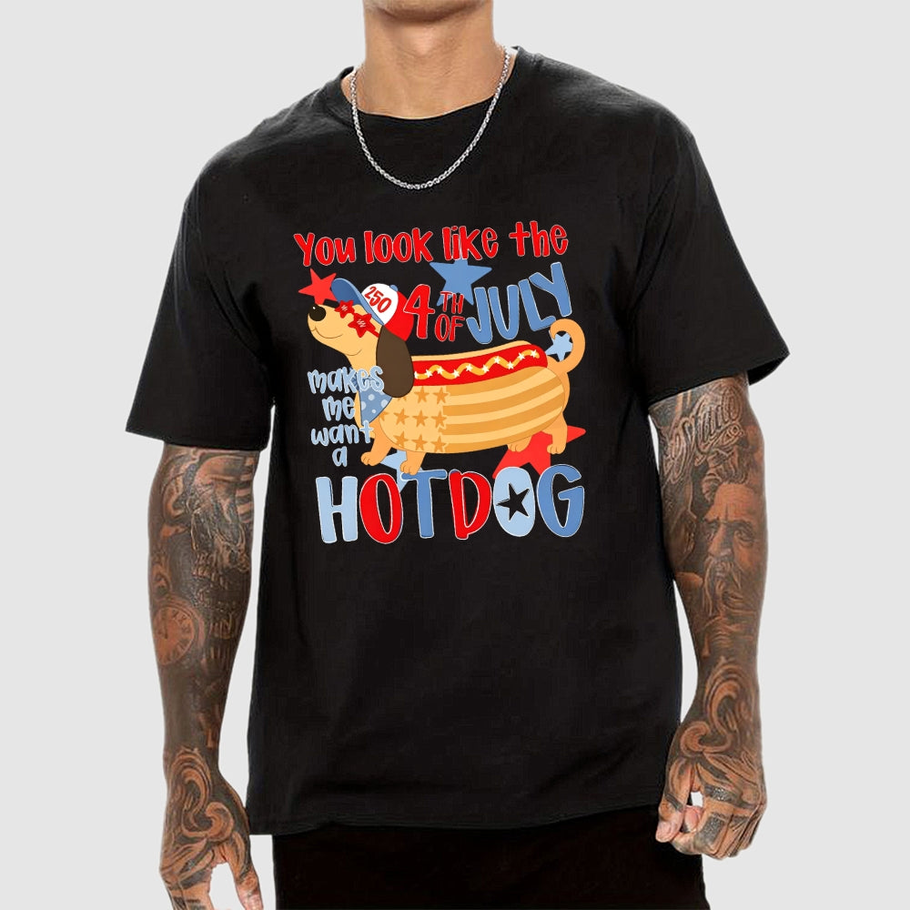 Funny 4th of July Hotdog Dog  T-Shirt