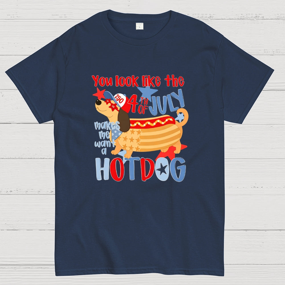 Funny 4th of July Hotdog Dog  T-Shirt