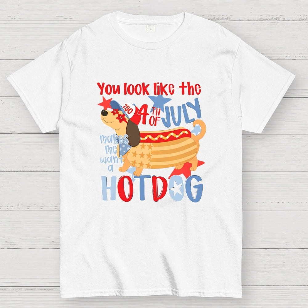 Funny 4th of July Hotdog Dog  T-Shirt