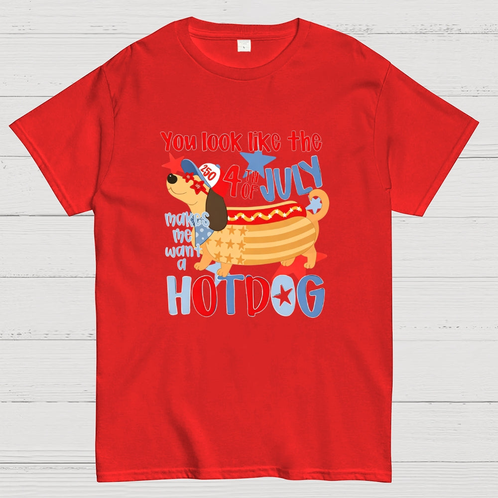 Funny 4th of July Hotdog Dog  T-Shirt