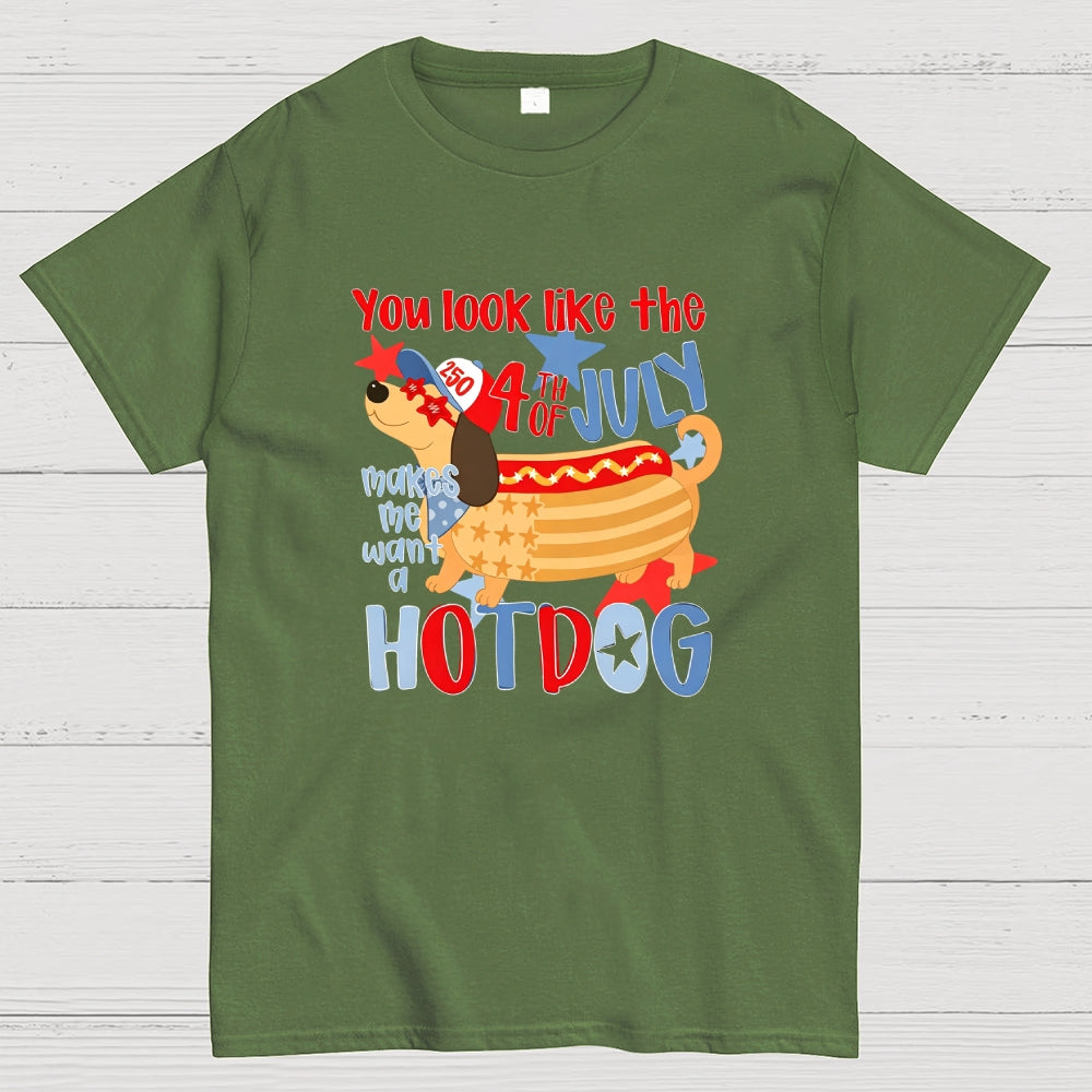 Funny 4th of July Hotdog Dog  T-Shirt