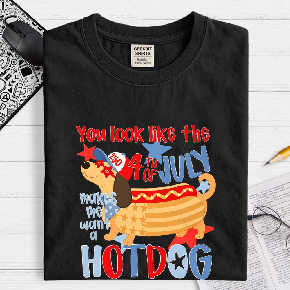 Funny 4th of July Hotdog Dog  T-Shirt