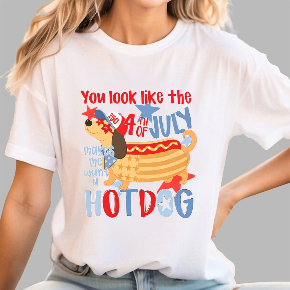 Funny 4th of July Hotdog Dog  T-Shirt