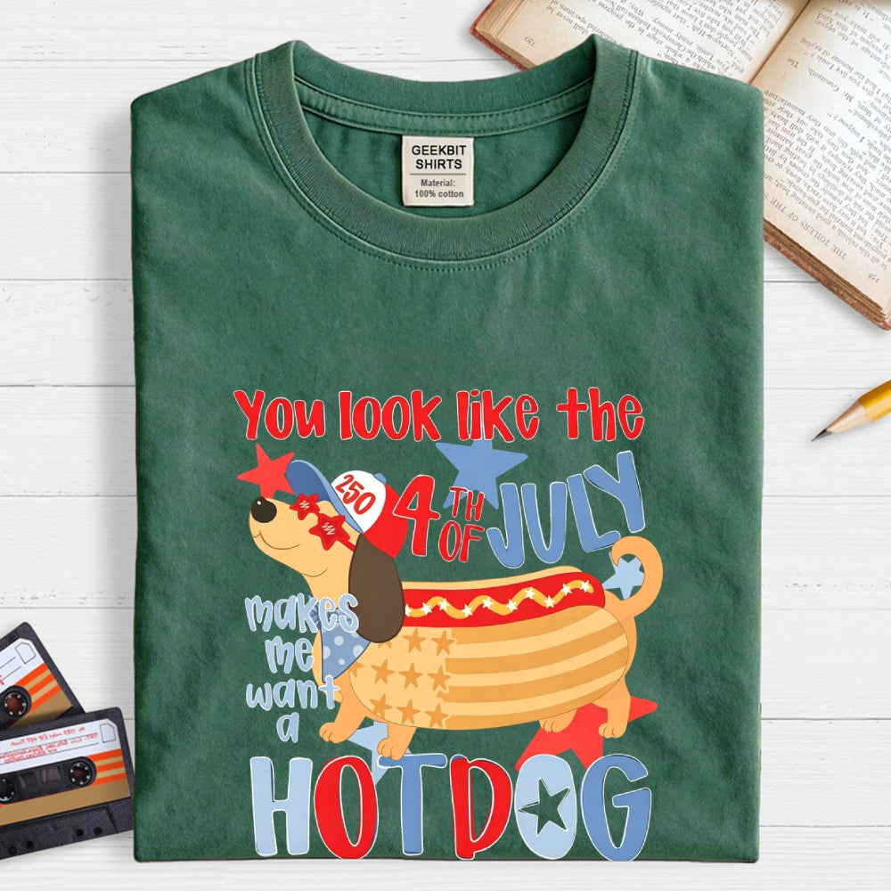 Funny 4th of July Hotdog Dog  T-Shirt
