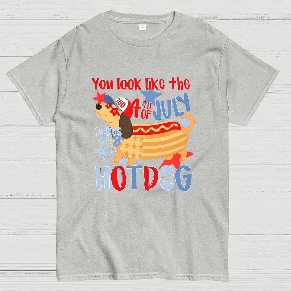 Funny 4th of July Hotdog Dog  T-Shirt
