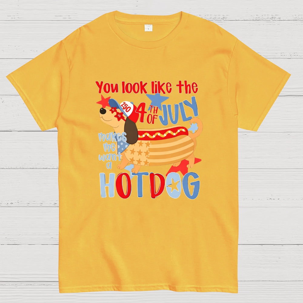 Funny 4th of July Hotdog Dog  T-Shirt