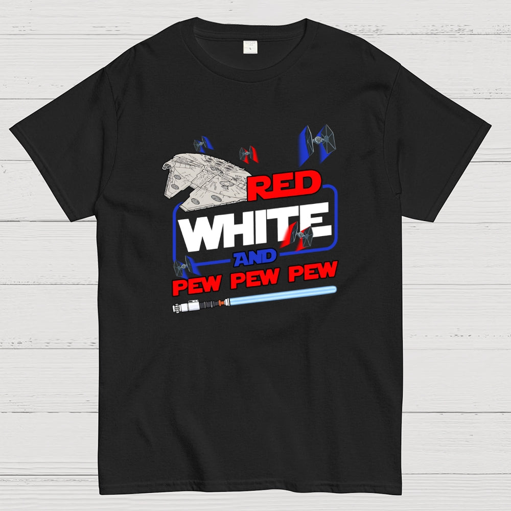 Star Red White and Pew Pew 4th of July  T-Shirt