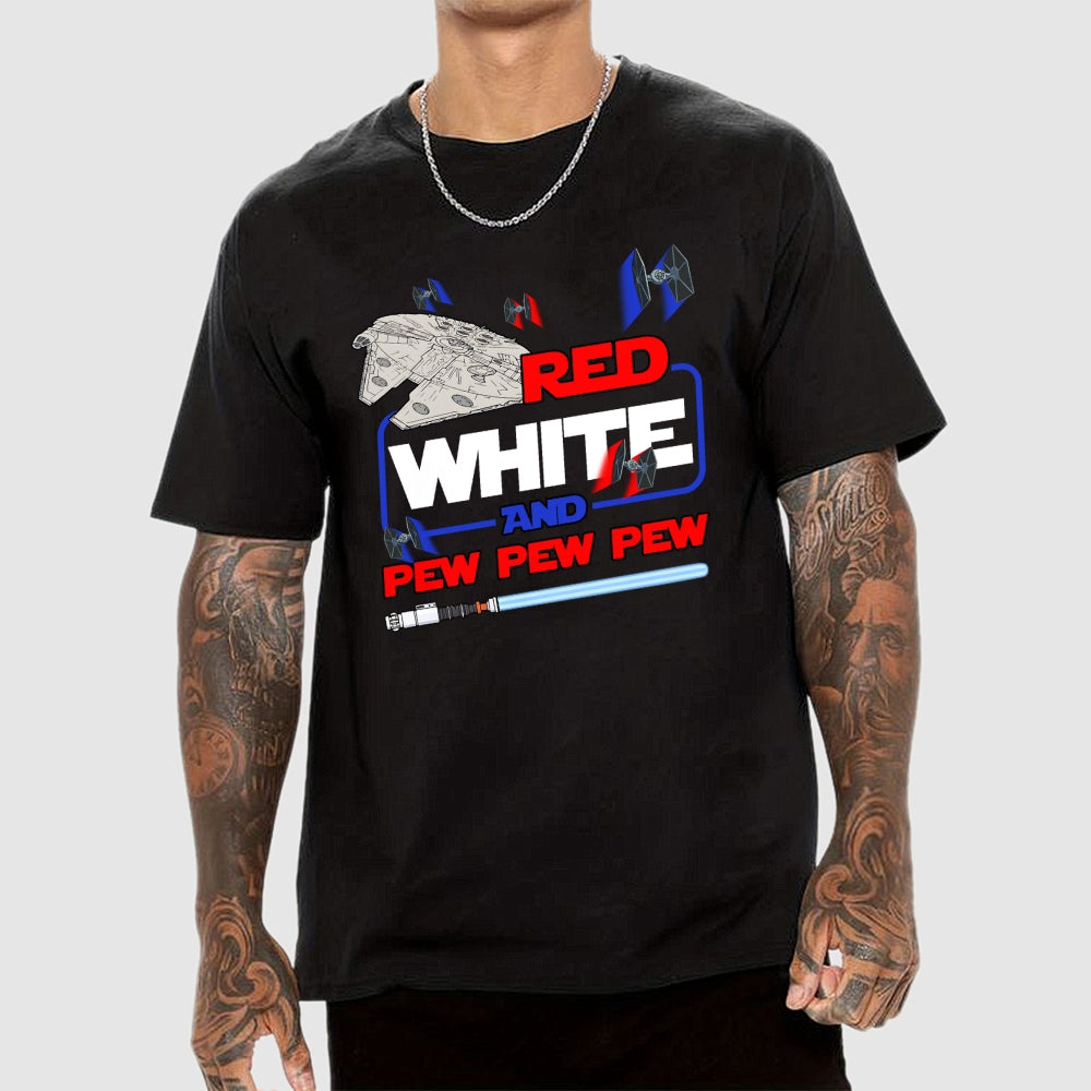 Star Red White and Pew Pew 4th of July  T-Shirt