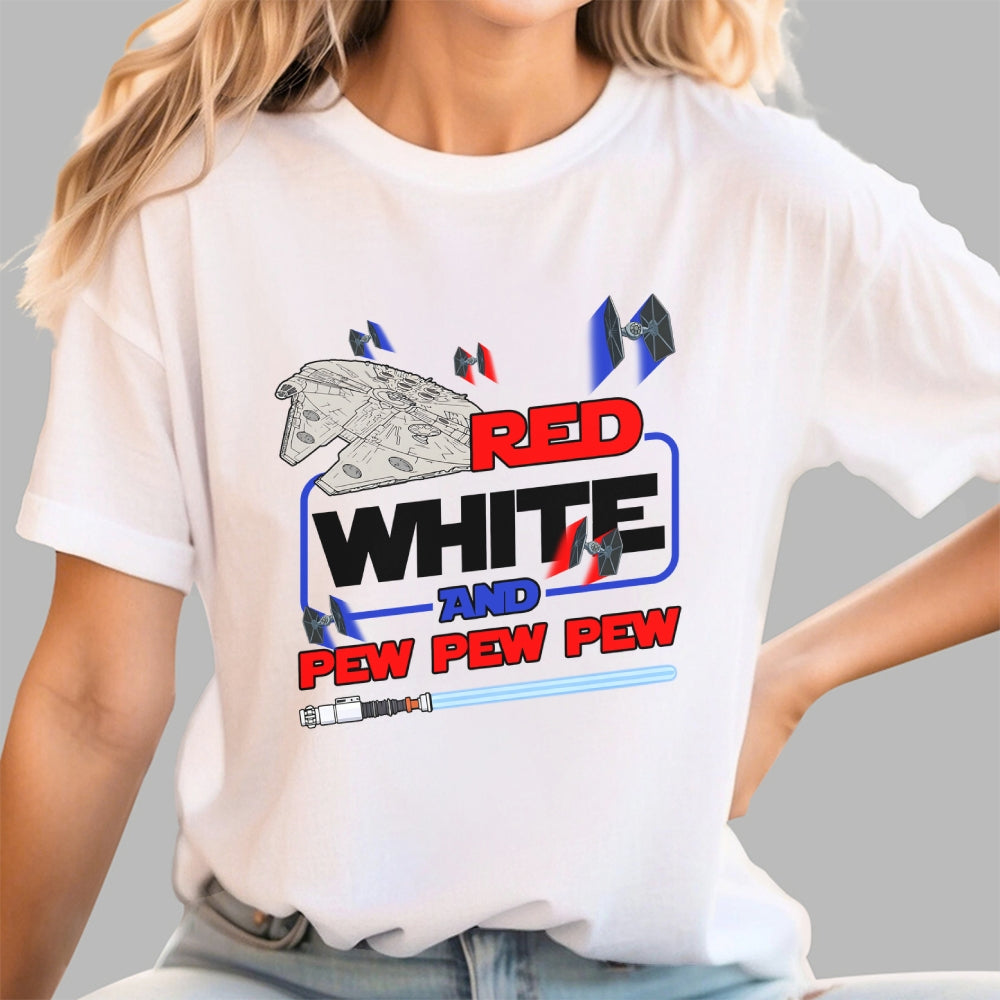 Star Red White and Pew Pew 4th of July  T-Shirt