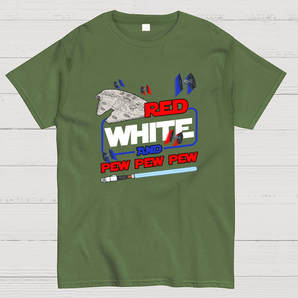 Star Red White and Pew Pew 4th of July  T-Shirt