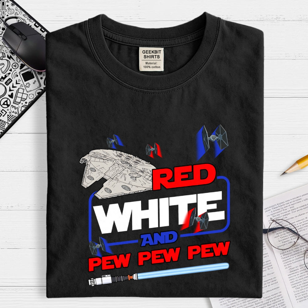 Star Red White and Pew Pew 4th of July  T-Shirt