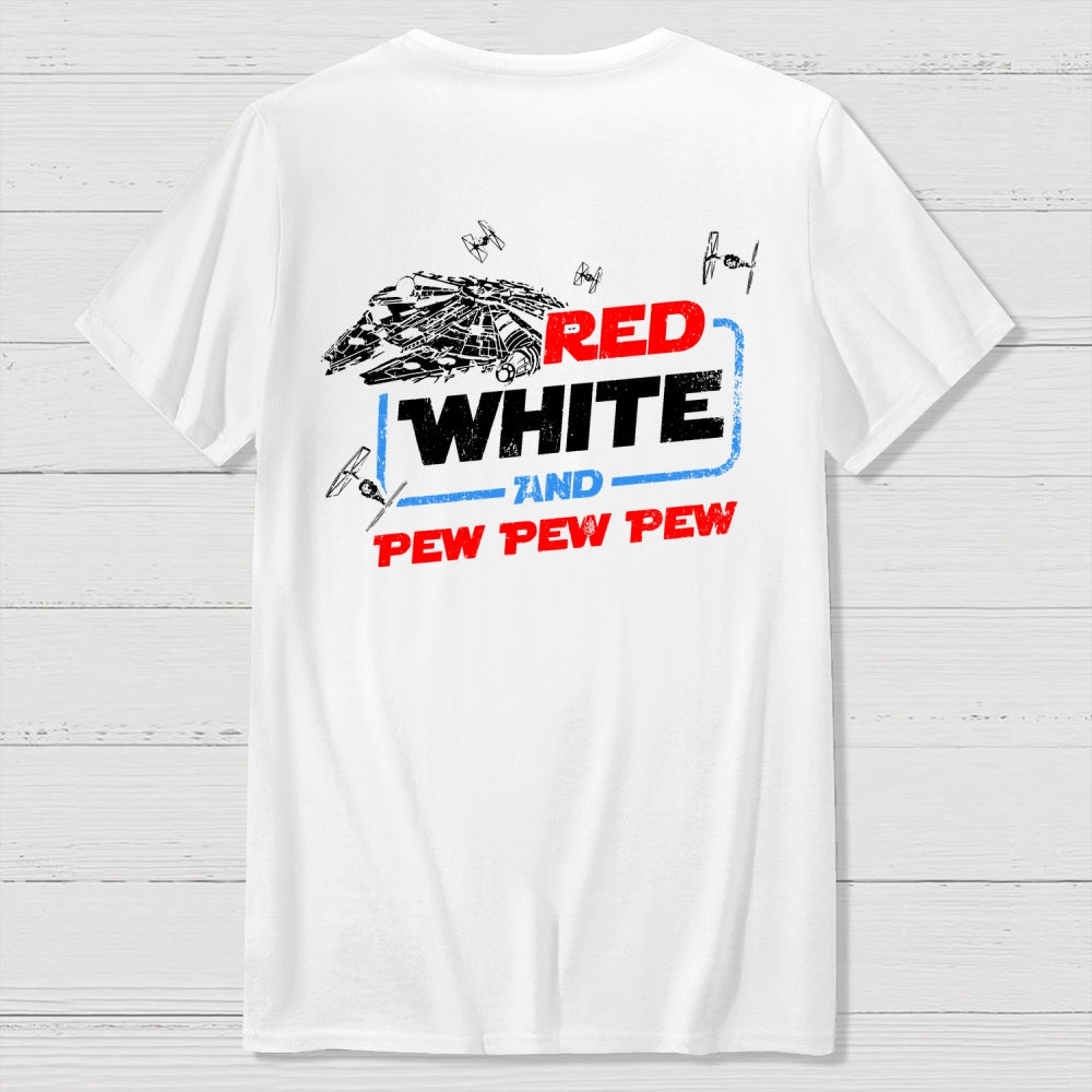 Star Red White and Pew Pew 4th of July Front And Back Printing  T-Shirt