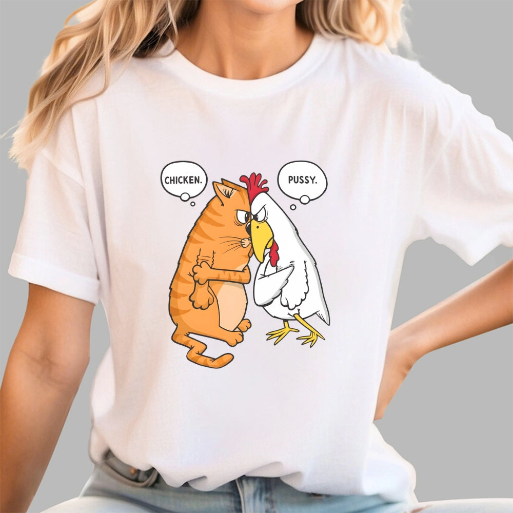 Funny Cat and Chicken Insult Wordplay  T-Shirt