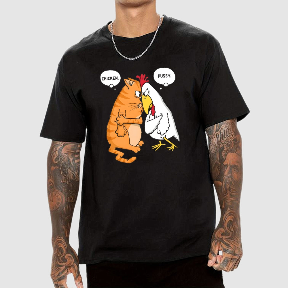 Funny Cat and Chicken Insult Wordplay  T-Shirt