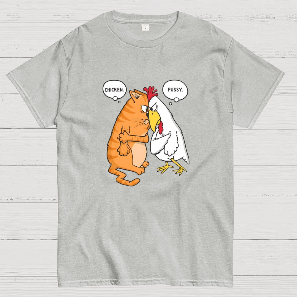 Funny Cat and Chicken Insult Wordplay  T-Shirt
