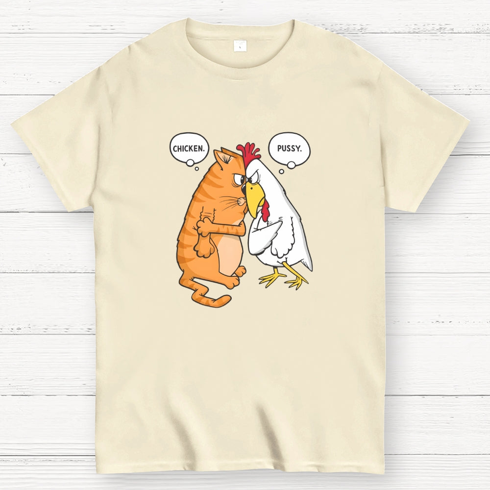 Funny Cat and Chicken Insult Wordplay  T-Shirt