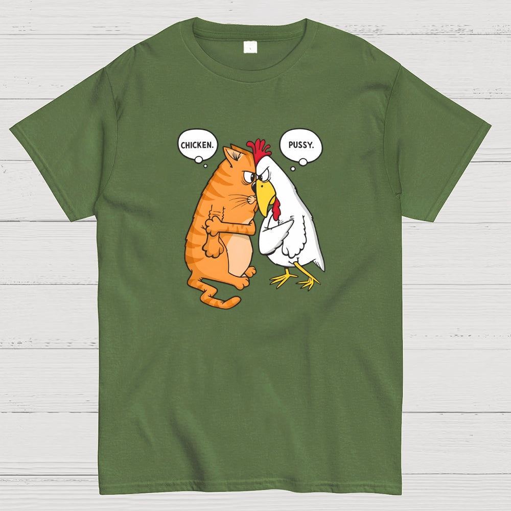 Funny Cat and Chicken Insult Wordplay  T-Shirt