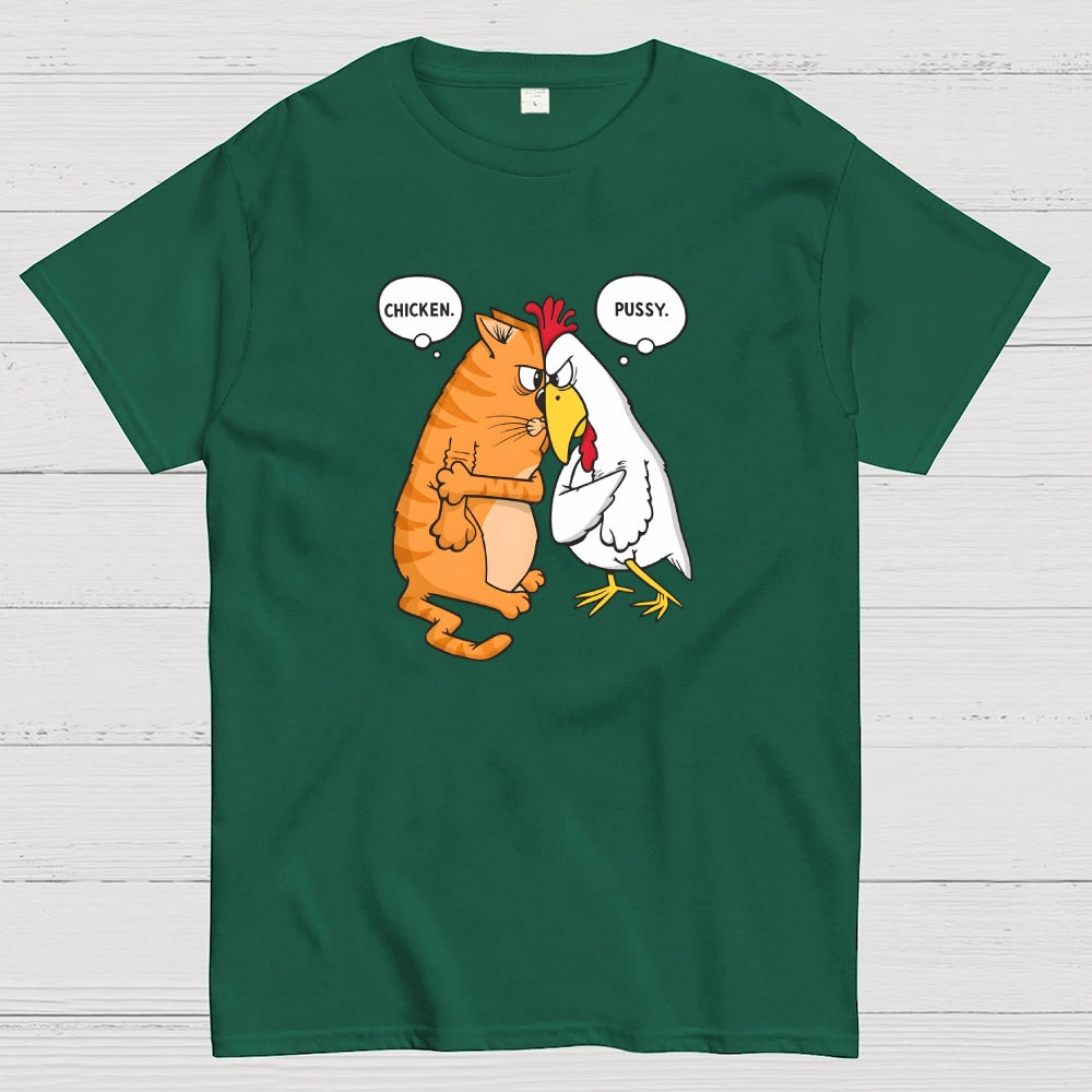 Funny Cat and Chicken Insult Wordplay  T-Shirt