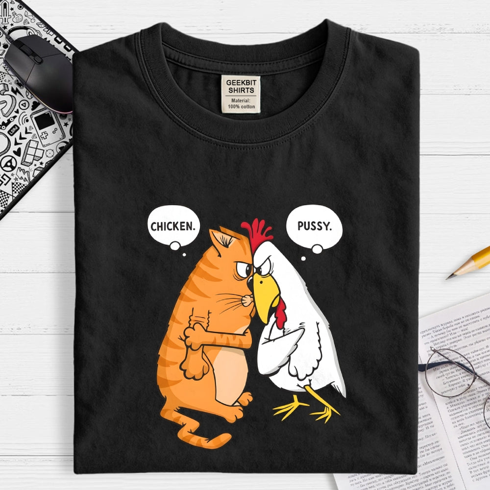 Funny Cat and Chicken Insult Wordplay  T-Shirt