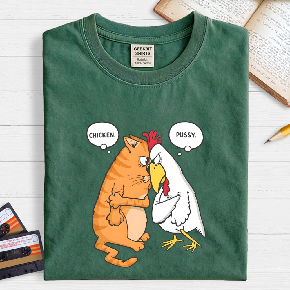 Funny Cat and Chicken Insult Wordplay  T-Shirt