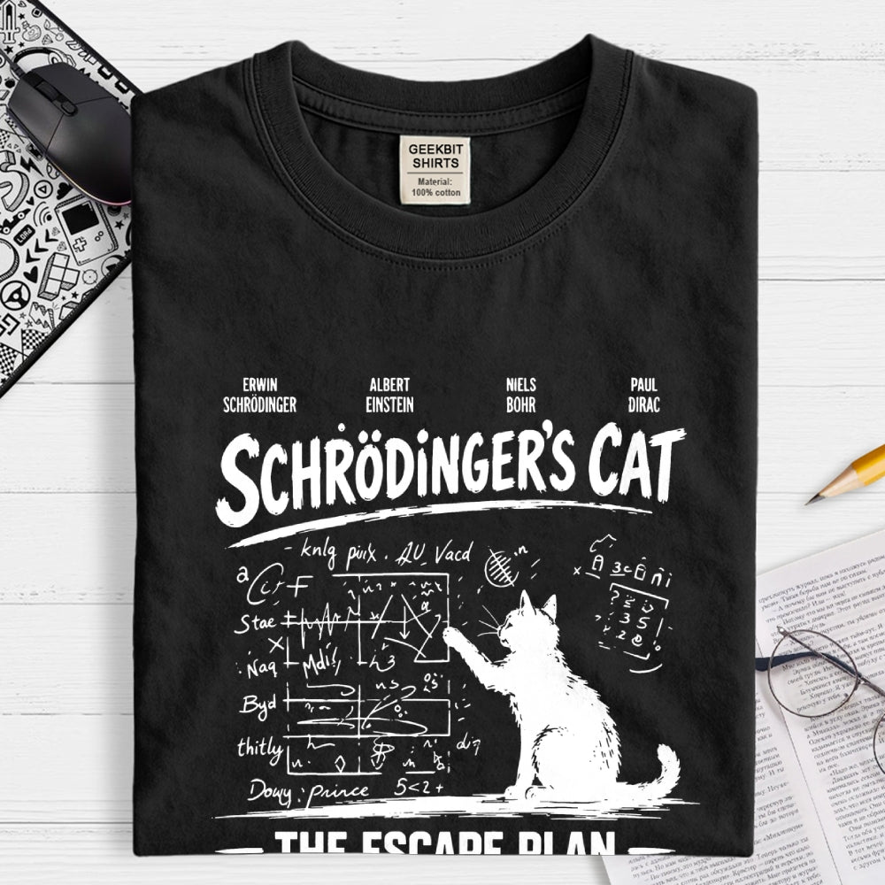 Schrodinger's Cat Escape Plan Interesting Physics Science  T-Shirt