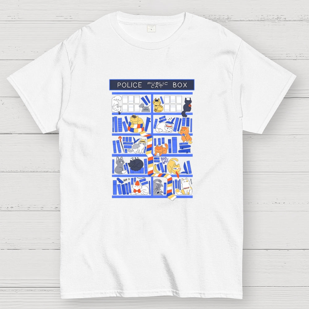 Police Box Library Cats-dr who  T-Shirt